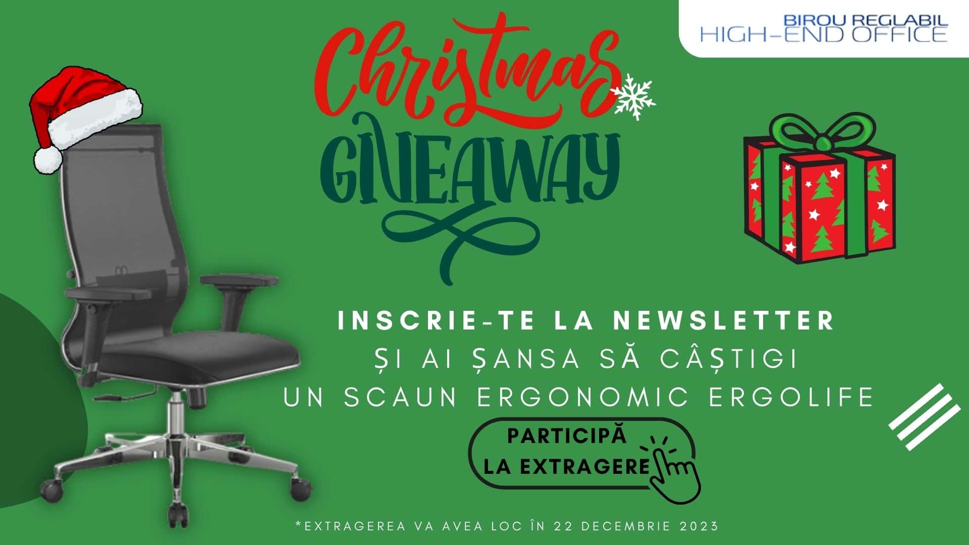 Christmas Giveaway - Înscrie-te la newsletter și ai șansa să câștigi un scaun ergonomic Ergolife!